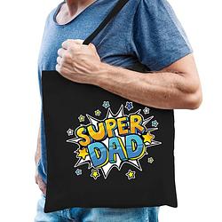 Foto van Super dad popart katoenen tas zwart voor heren - cadeau tasjes - feest boodschappentassen