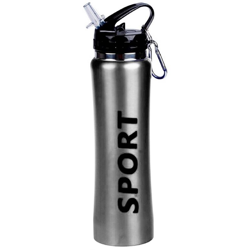 Foto van Sport bidon drinkfles/waterfles sport print zilver 600 ml - drinkflessen