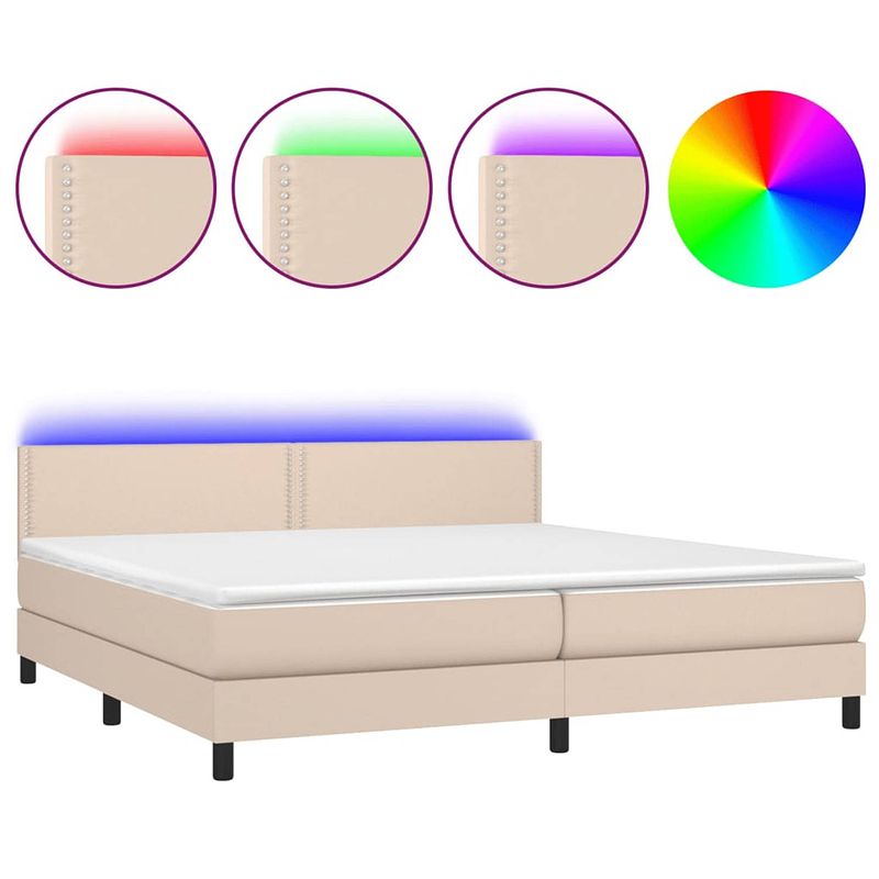 Foto van The living store boxspring bed - led - kunstleer - 203x200x78/88 cm - pocketvering - huidvriendelijk