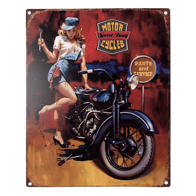 Foto van Clayre & eef tekstbord 20x25 cm rood ijzer motor motor cycles speed king wandbord spreuk wandplaat rood wandbord spreuk