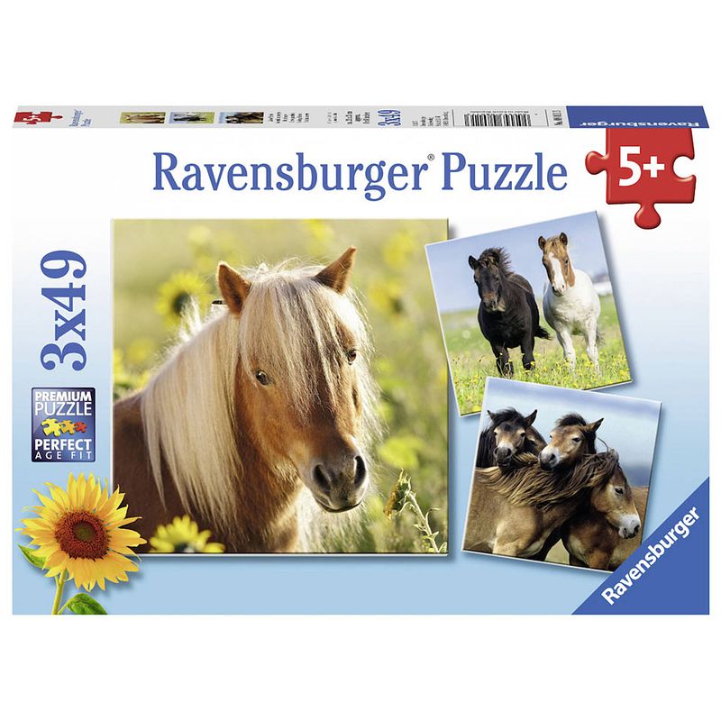 Foto van Ravensburger puzzel schattige pony's - 3 x 49 stukjes