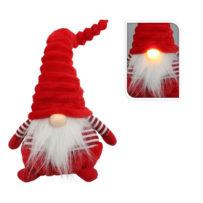 Foto van Christmas decoration pluche gnome knuffel - 44 cm -met verlichte neus - kerstman pop