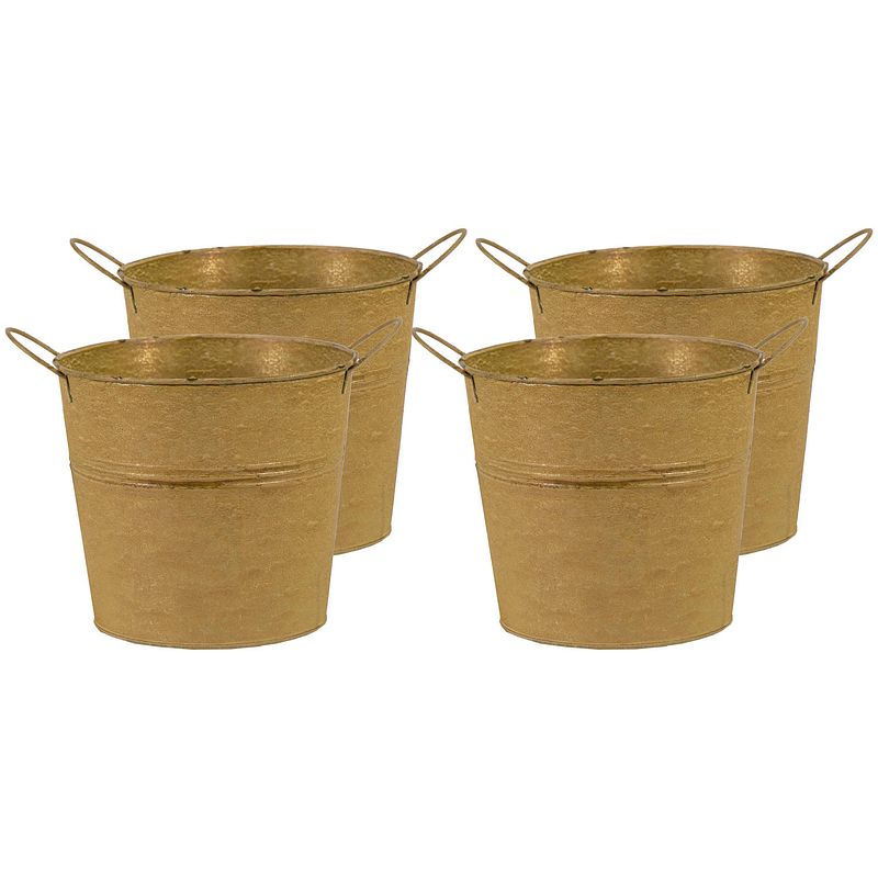 Foto van Emmer/plantenpot/bloempot - 4x - zink - oud goud - d14 x h12 cm - emmers