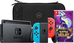 Foto van Nintendo switch rood/blauw + pokemon violet + bluebuilt travel case