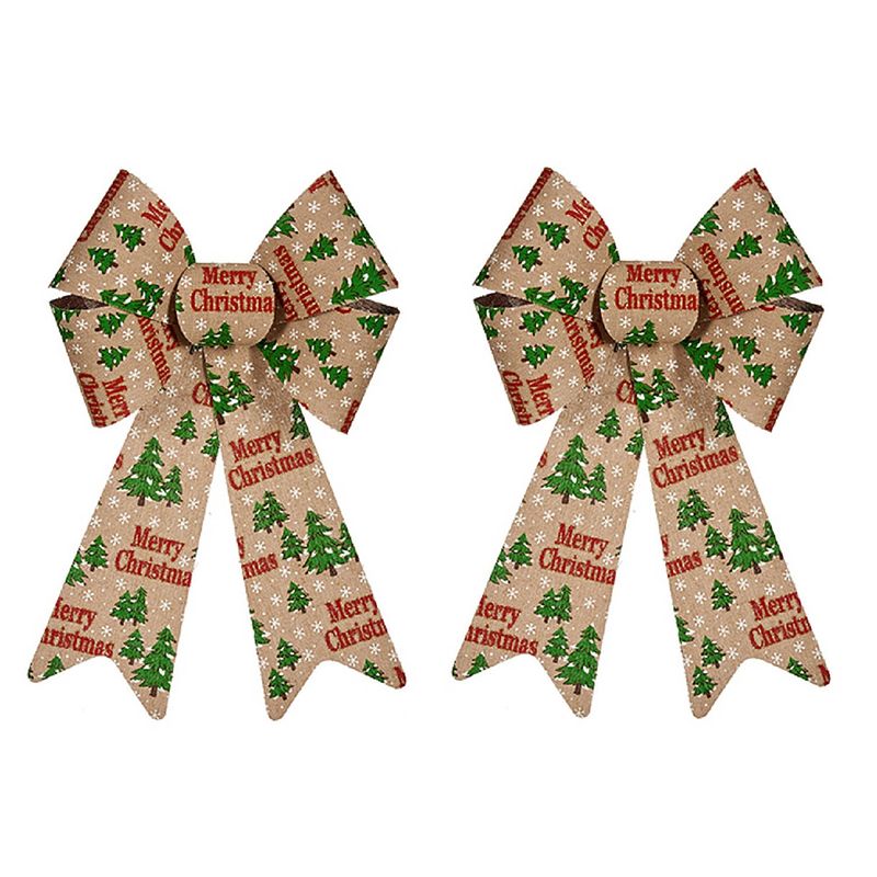 Foto van 2x stuks kerstboomversieringen grote ornament strikjes/strikken creme/rood print 22 x 38 cm - kersthangers