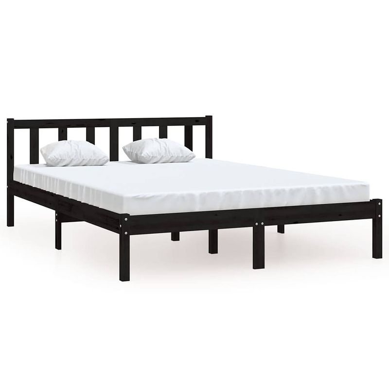 Foto van The living store houten bedframe - 135 x 190 cm - massief grenenhout - zwart