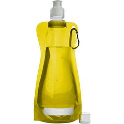 Foto van Waterfles/drinkfles opvouwbaar - geel - kunststof - 420 ml - schroefdop - karabijnhaak - drinkflessen