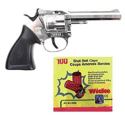 Foto van Cowboy verkleed speelgoed revolver/pistool metaal 100 schots plaffertjes - verkleedattributen