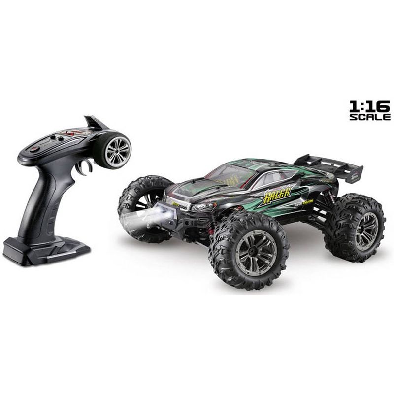 Foto van Absima racer zwart, groen brushed 1:16 rc auto elektro truggy 4wd rtr 2,4 ghz incl. accu en laadkabel