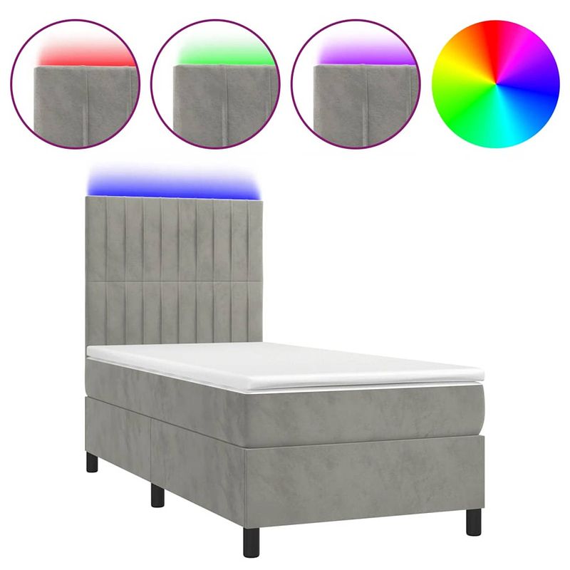 Foto van The living store boxspring lichtgrijs fluweel 193x90x118/128 cm met led