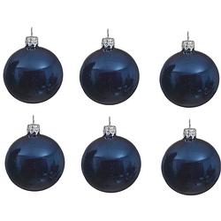 Foto van 6x glazen kerstballen glans donkerblauw 8 cm kerstboom versiering/decoratie - kerstbal