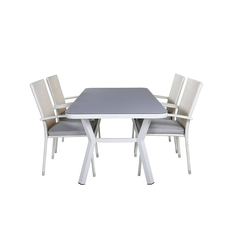 Foto van Virya tuinmeubelset tafel 90x160cm en 4 stoel anna wit, grijs.