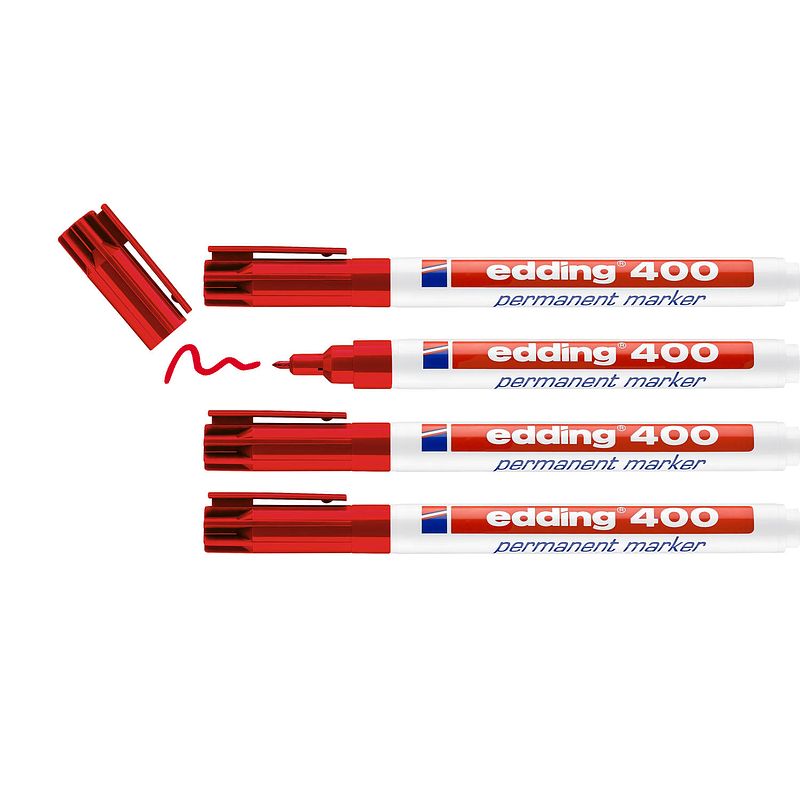 Foto van Edding 400/4 permanent marker blister - rood - 4 stuks - 1mm