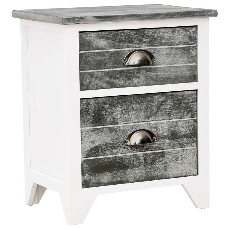 Foto van The living store nachtkastje - houten - grijs en wit - 38 x 28 x 45 cm - met 2 lades