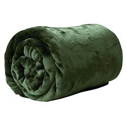 Foto van Droomtextiel enzo bank plaid pesto groen 130 x 180 cm - fleece deken - super zacht - warm en donzig
