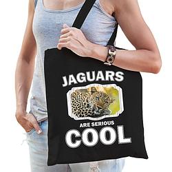 Foto van Katoenen tasje jaguars are serious cool zwart - jaguars/ luipaarden/ luipaard cadeau tas - feest boodschappentassen