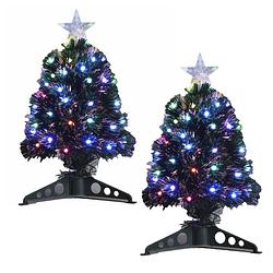 Foto van 2x stuks fiber optic kerstbomen/kunst kerstbomen met gekleurde lampjes 45 cm - kunstkerstboom