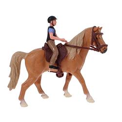 Foto van Johntoy paardenspeelset ruiter met paard bruin 11 cm