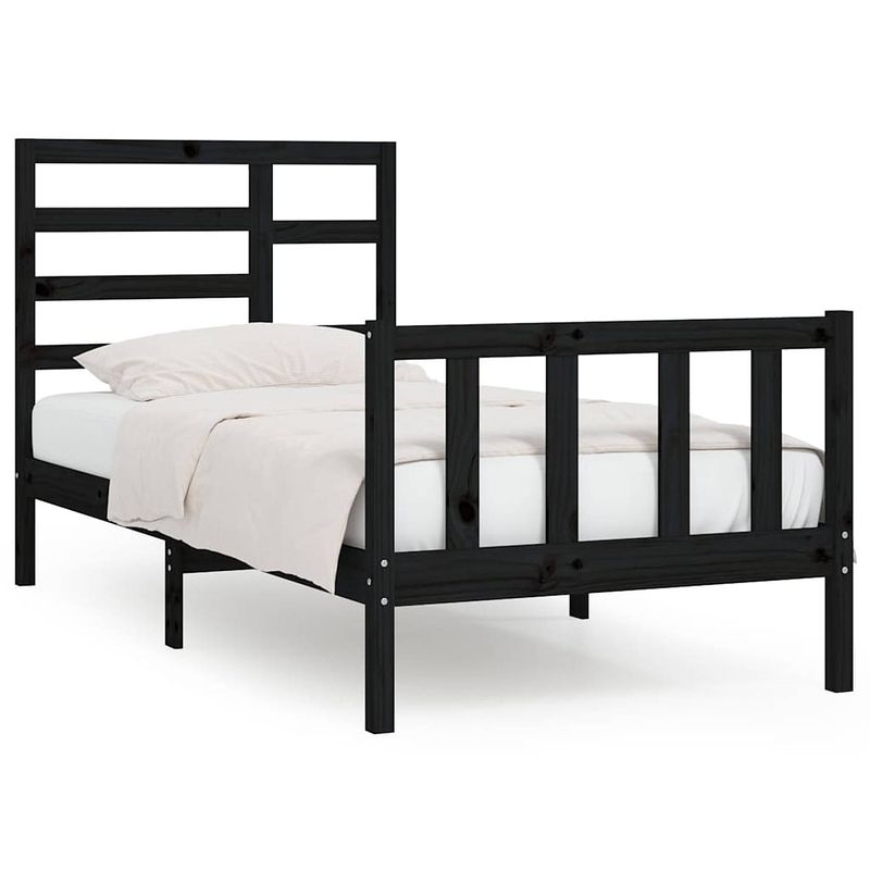 Foto van The living store houten bedframe - massief grenenhout - 205.5 x 106 x 104 cm - zwart