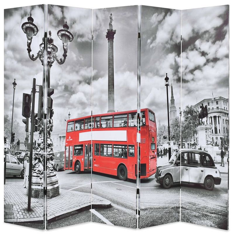 Foto van Infiori kamerscherm inklapbaar londen bus 200x170 cm zwart en wit