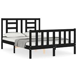 Foto van The living store massief grenenhouten bedframe - zwart - 195.5 x 145.5 x 100 cm - multiplex lattenbodem