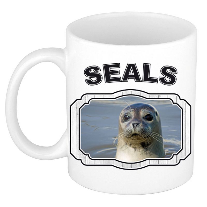 Foto van Dieren grijze zeehond beker - seals/ zeehonden mok wit 300 ml - feest mokken