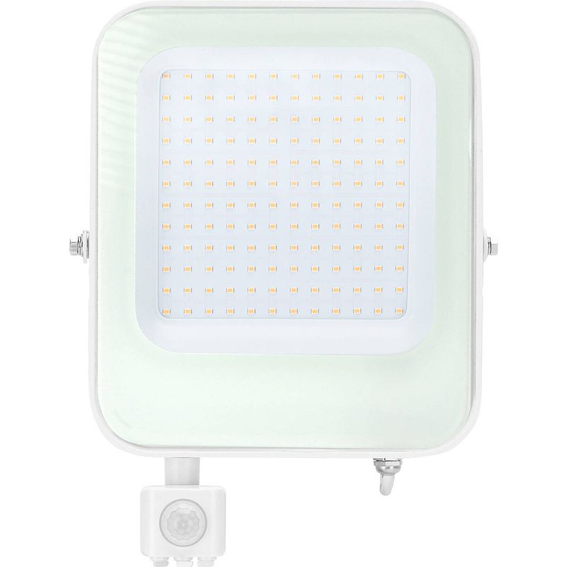 Foto van Led bouwlamp 100 watt met sensor - led schijnwerper - aigi ixi - natuurlijk wit 4000k - waterdicht ip65 - mat wit -