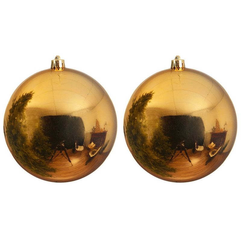 Foto van 2x grote raam/deur/kerstboom decoratie gouden kerstballen 25 cm glans - kerstbal