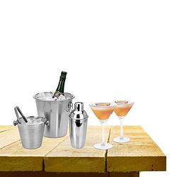 Foto van Complete bar set met 4x martini cocktailglazen en cocktailshaker - cocktailglazen