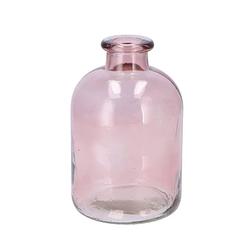 Foto van Dk design bloemenvaas fles model - helder gekleurd glas - zacht roze - d11 x h17 cm - vazen