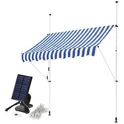Foto van Ml-design knikarmluifel blauw/wit, 150x120 cm, met led solar lichtketting 7m