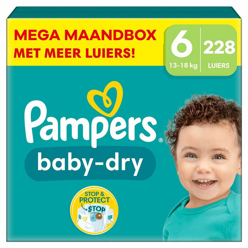 Foto van Pampers - baby dry - maat 6 - mega maandbox - 228 luiers