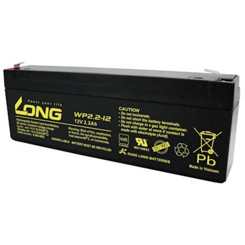 Foto van Long wp2.2-12 loodaccu 12 v 2.2 ah loodvlies (agm) (b x h x d) 178 x 66 x 34 mm kabelschoen 4.8 mm vds-certificering, geringe zelfontlading, onderhoudsvrij