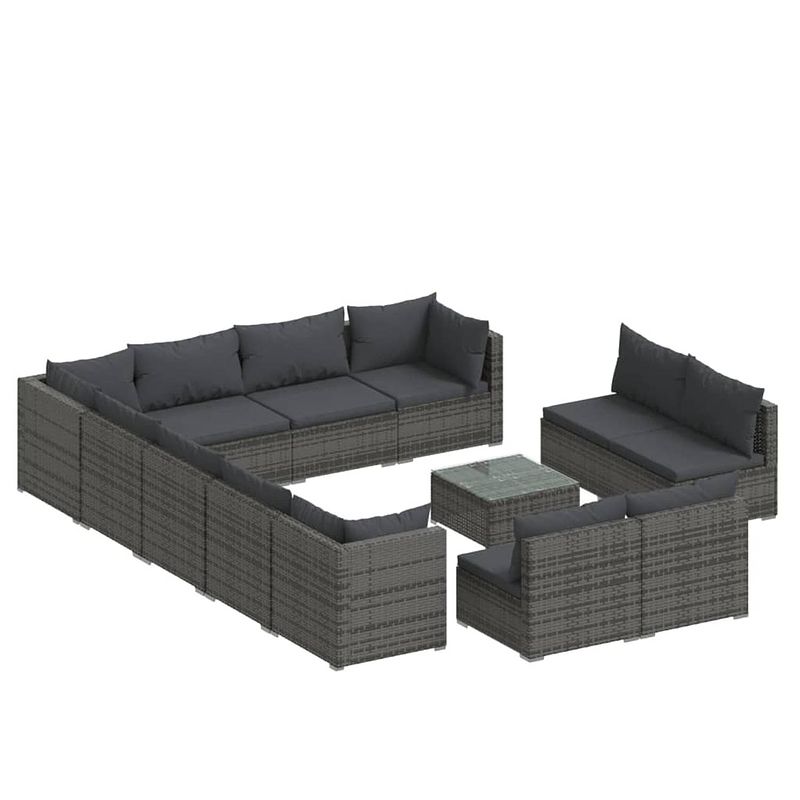 Foto van Vidaxl 13-delige loungeset met kussens poly rattan grijs