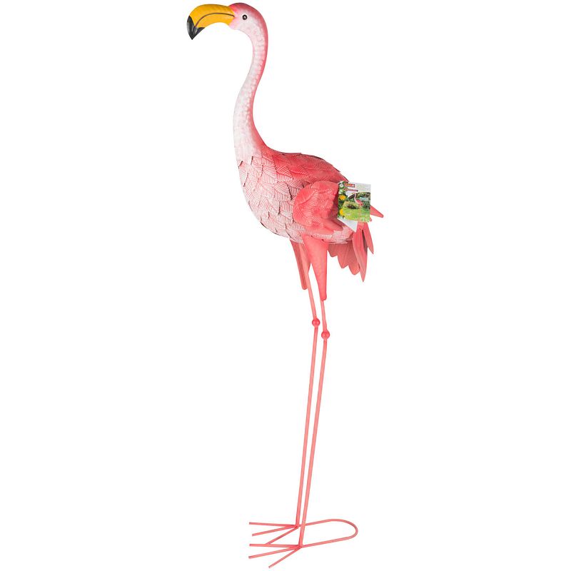 Foto van Lifetime garden flamingo beeld - tuindecoratie - 44 x 18,5 x 104cm - metaal - roze