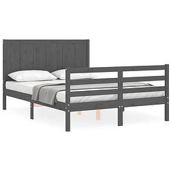 Foto van The living store bedframe - massief grenenhout - 205.5 x 145.5 x 100 cm - grijs