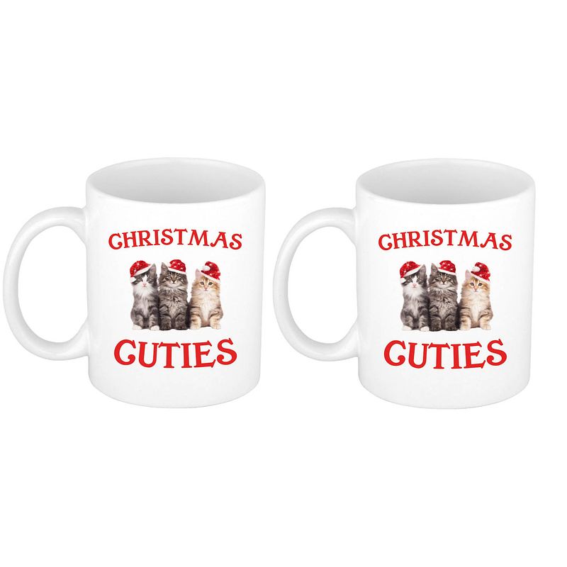 Foto van 2x stuks christmas cuties kerstcadeau kerstmokken met kittens 300 ml - bekers