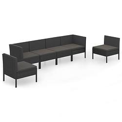 Foto van Vidaxl 6-delige loungeset met kussens poly rattan zwart