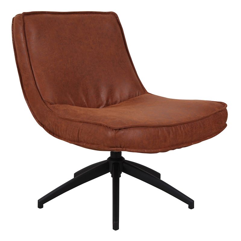 Foto van Dimehouse tommy fauteuil cognac - industrieel - eco leer - zonder armleuning - draaibaar