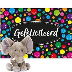 Foto van Keel toys pluche olifant knuffel 14 cm met gefeliciteerd a5 wenskaart - knuffeldier