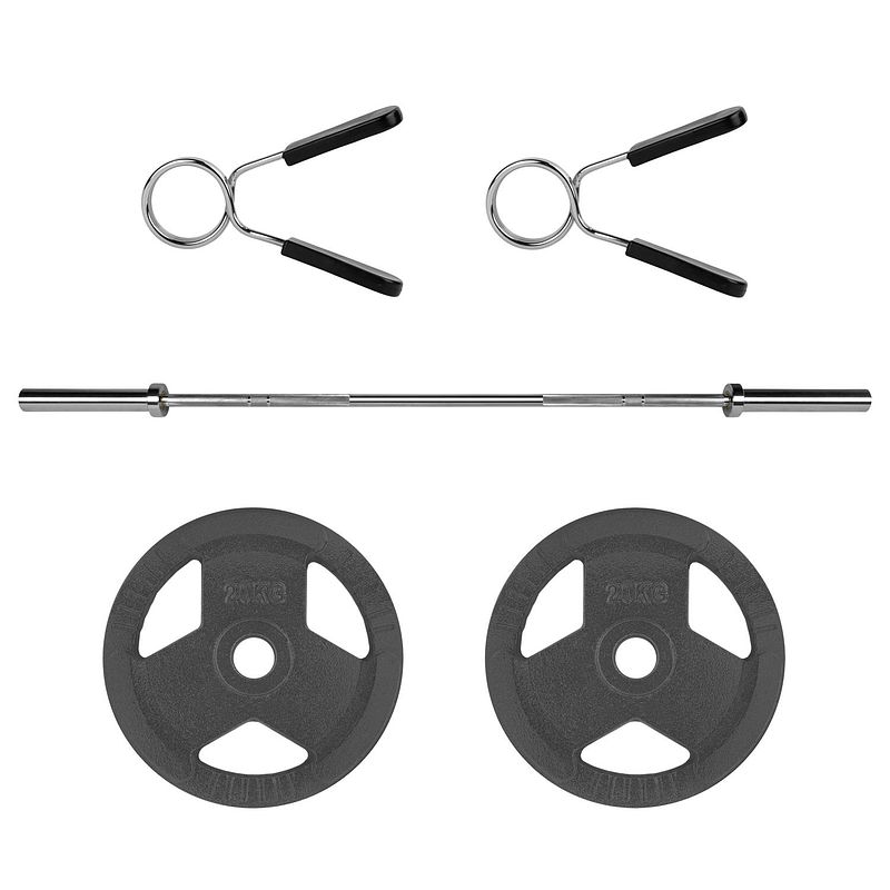 Foto van Ryzor olympische halterstang - 220 cm - staal - zilver + halterschijf - 20 kg - gietijzer - grijs - 1 paar