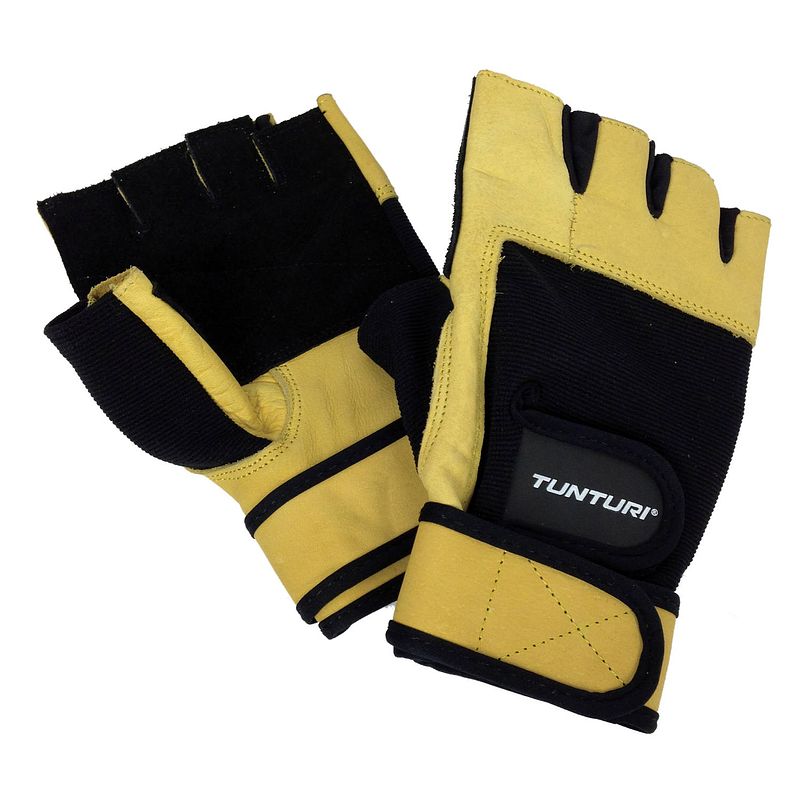Foto van Tunturi fitness-handschoenen high impact zwart/geel maat s