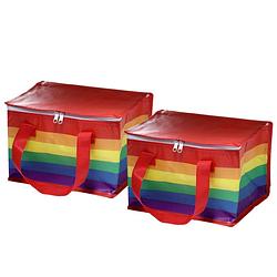 Foto van 2x stuks kleine lunch koeltas - regenboog print - 20 x 30 x 20 cm - 12 liter - koeltas