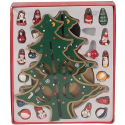 Foto van Iko - kleine decoratie kerstboomp - met ornamenten - hout - 28 cm - houten kerstbomen