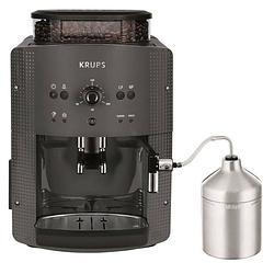 Foto van Krups koffiezetapparaat met bonenmaler, melkopschuimer, 2 espressokoppen tegelijk, essential grijs yy5149fd