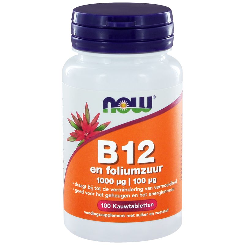 Foto van Now b12 1000mcg en foliumzuur kauwtabletten