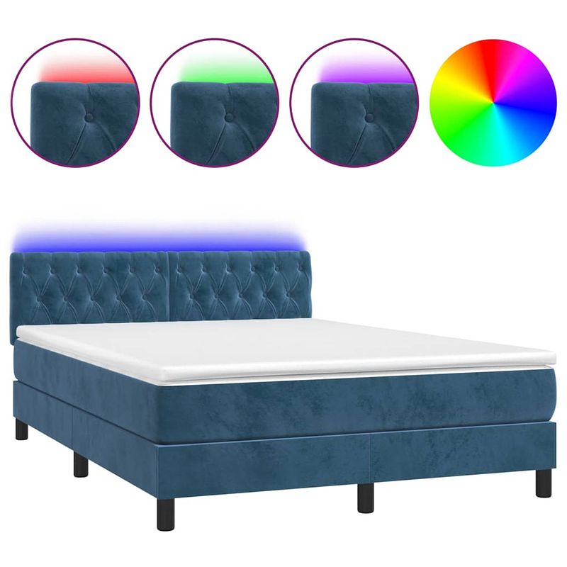 Foto van The living store boxspring bed - donkerblauw fluweel - 140x190cm - led-verlichting