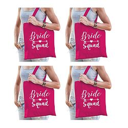 Foto van 4x bride squad vrijgezellenfeest tasje roze dames - feest boodschappentassen