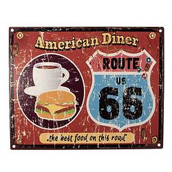 Foto van Clayre & eef tekstbord 25x20 cm rood ijzer hamburger en koffie american diner ""the best food on this road"" wandbord