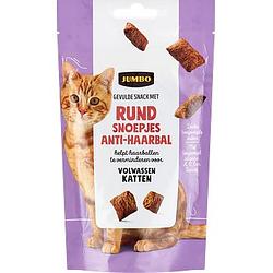 Foto van Jumbo gevulde snack met rund snoepjes antihaarbal volwassen katten 60g